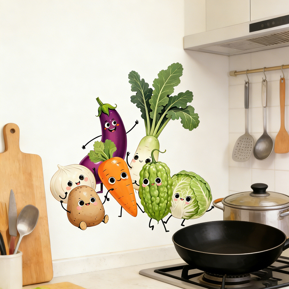 Pvc Panel Background - Emotioneel uitgesproken groenten muurstickers voor huisdecoratie,