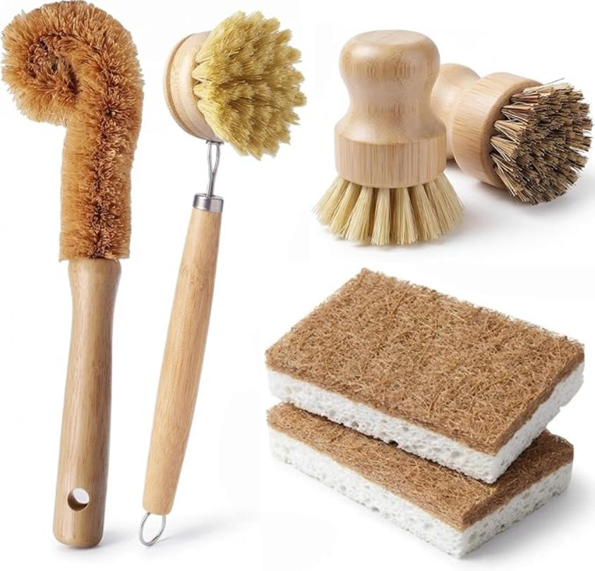 Substrate Coconut Fiber - 6-delige bamboe afwasborstelset - Keukenreinigingsborstelset met